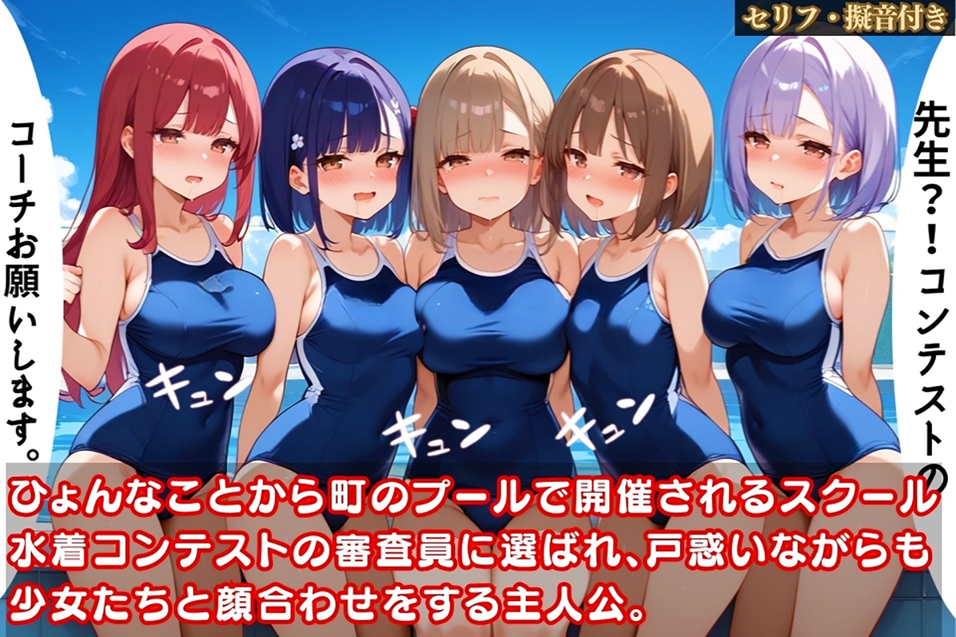 エロコーチの俺がスク水少女たちを犯し尽くす！我慢できない性処理特訓【セリフ/擬音付き】 サンプル1ページ目