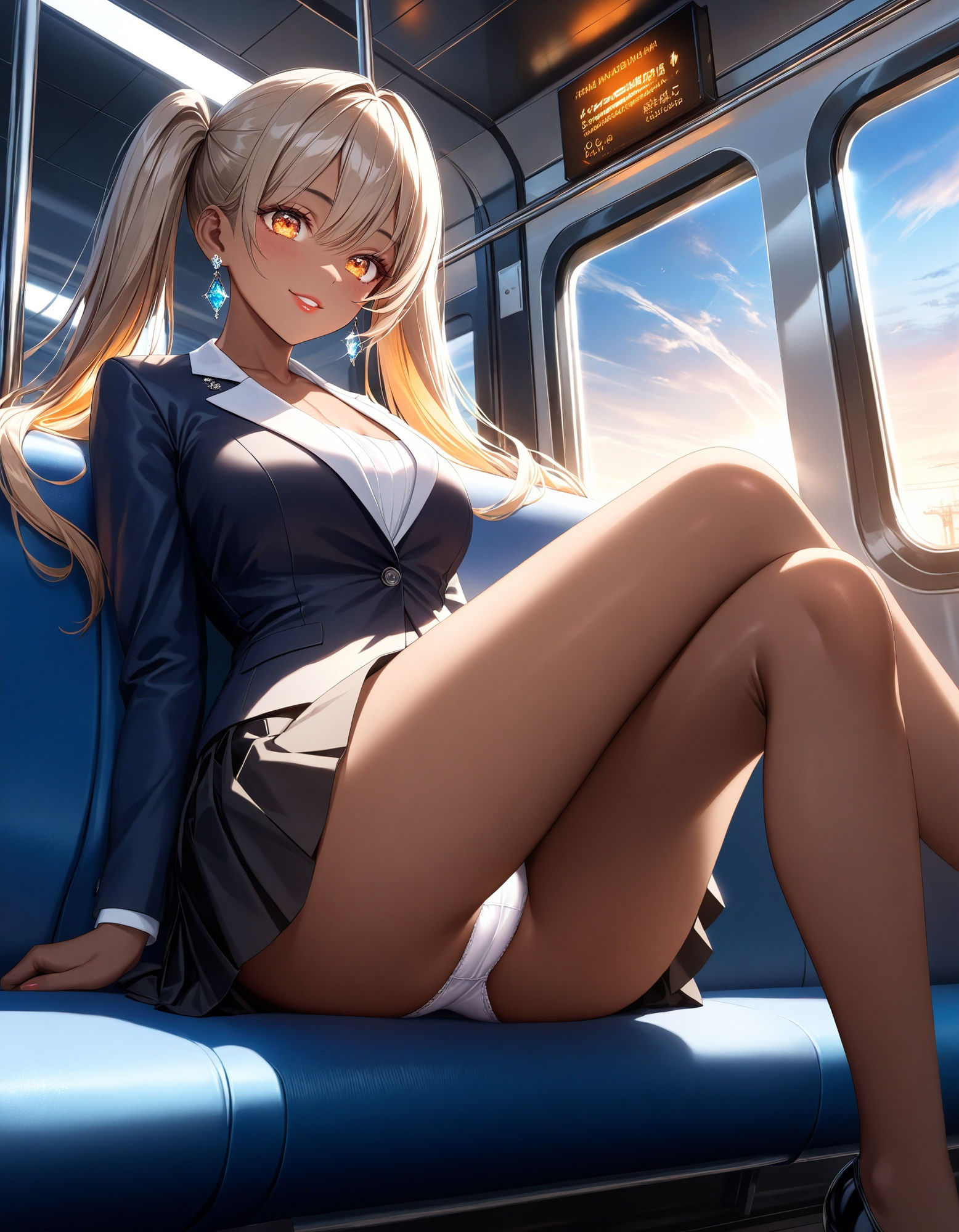 電車で対面パンチラ〜黒ギャルOL編〜 サンプル2ページ目