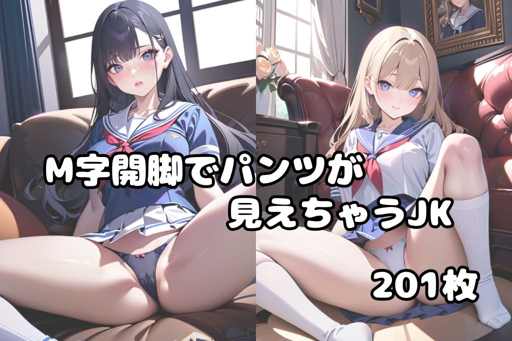 M字開脚してパンツ見えちゃってるセーラー服JK サンプル1ページ目