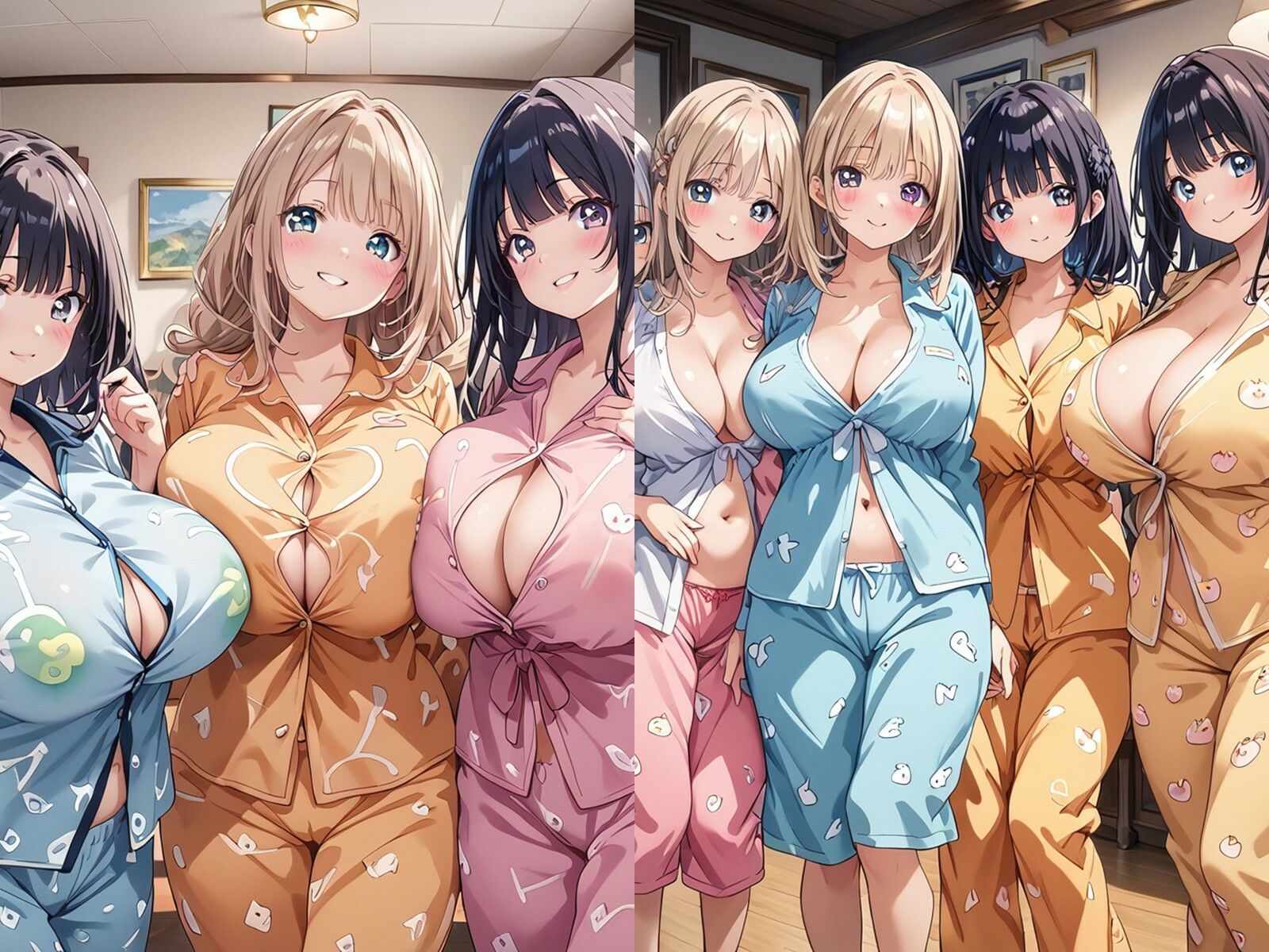 【セリフ付き】パジャマパーティーが始まったら男はオレ一人だけ サンプル1ページ目