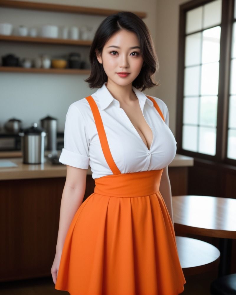 爆乳で話題のウェイトレスさんに密着 サンプル1ページ目