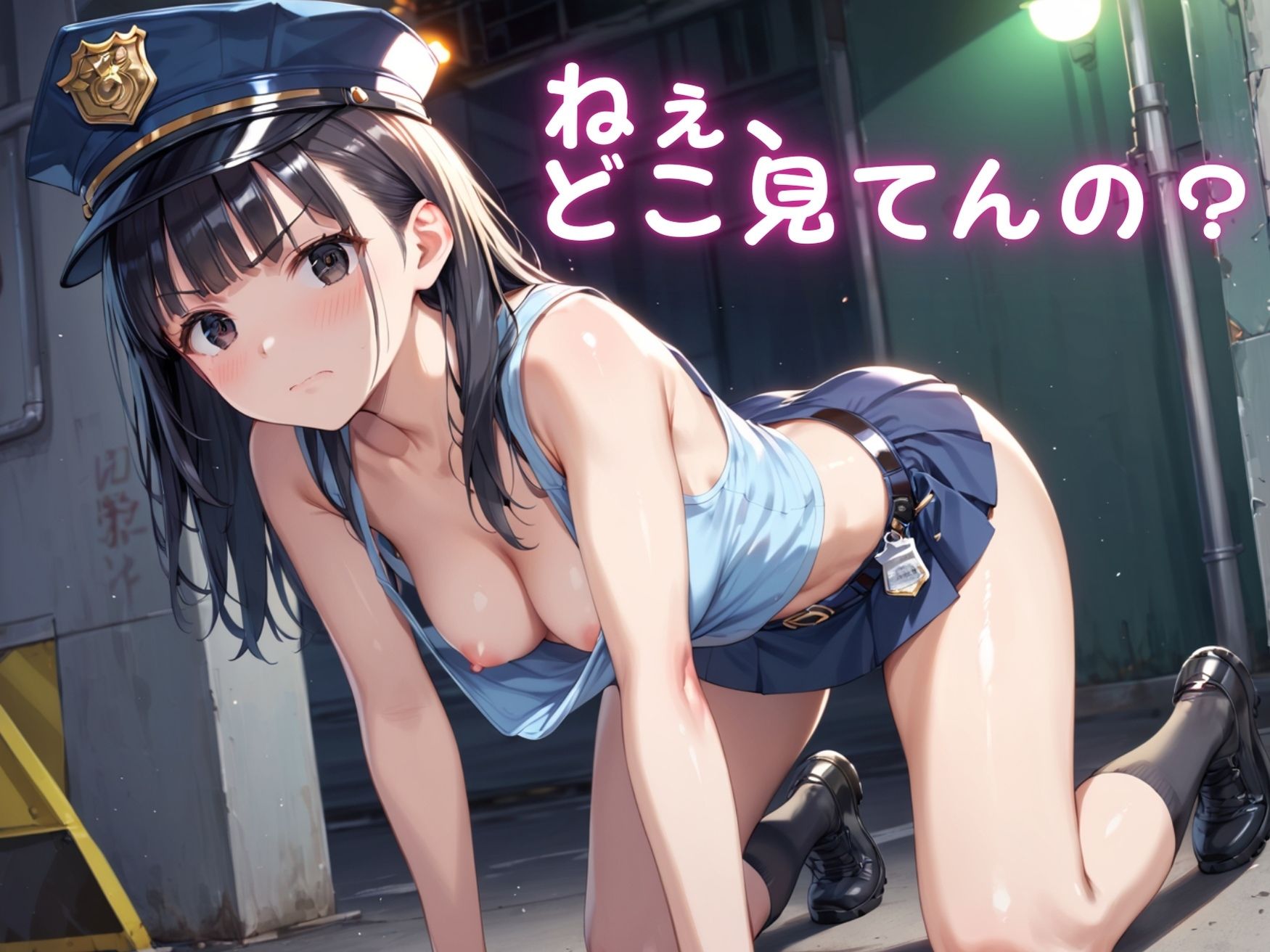 【ねぇ、どこ見てんの？】職質をしてきた巨乳警察官の胸元が無防備すぎて、ちんちんイライラ大暴走 サンプル1ページ目