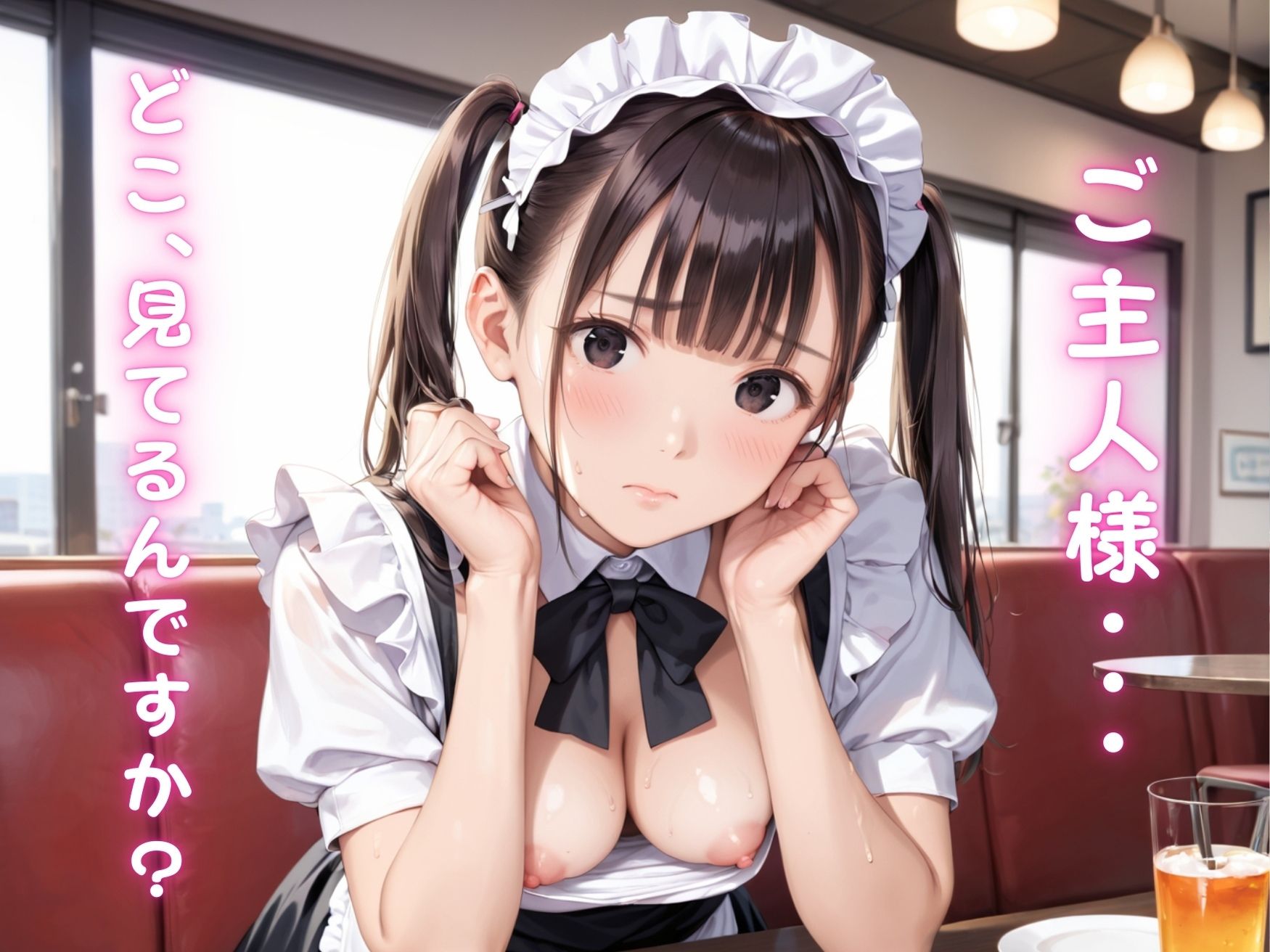 【ねぇ、どこ見てるの？】担当してくれた巨乳メイドさんの胸元が無防備すぎて、ちんちんイライラ大暴走 サンプル1ページ目