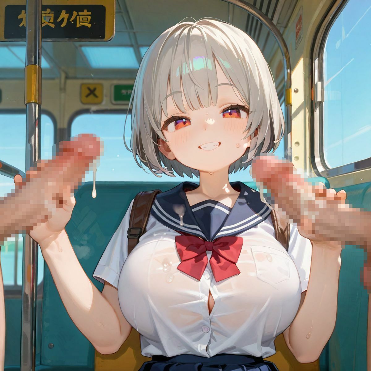 女子校生が満員のバスでハーレム楽しみながら中出し逆NTRされる06 サンプル4ページ目