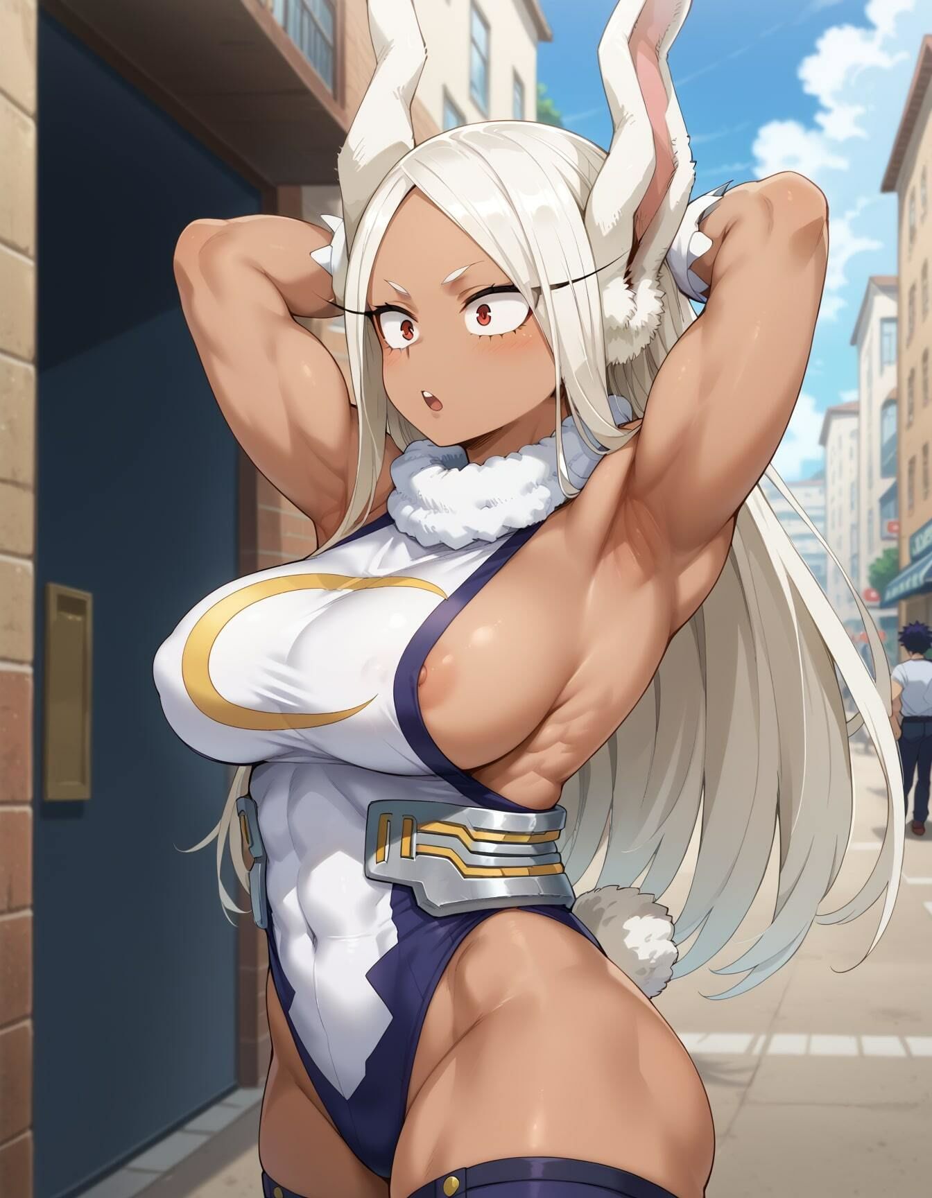 【兎○ルミイラストエロ画像】ヒロアカに登場する兎巨乳褐色ゴリマッチョ？！なミルコちゃんのエロい画像集 サンプル1ページ目