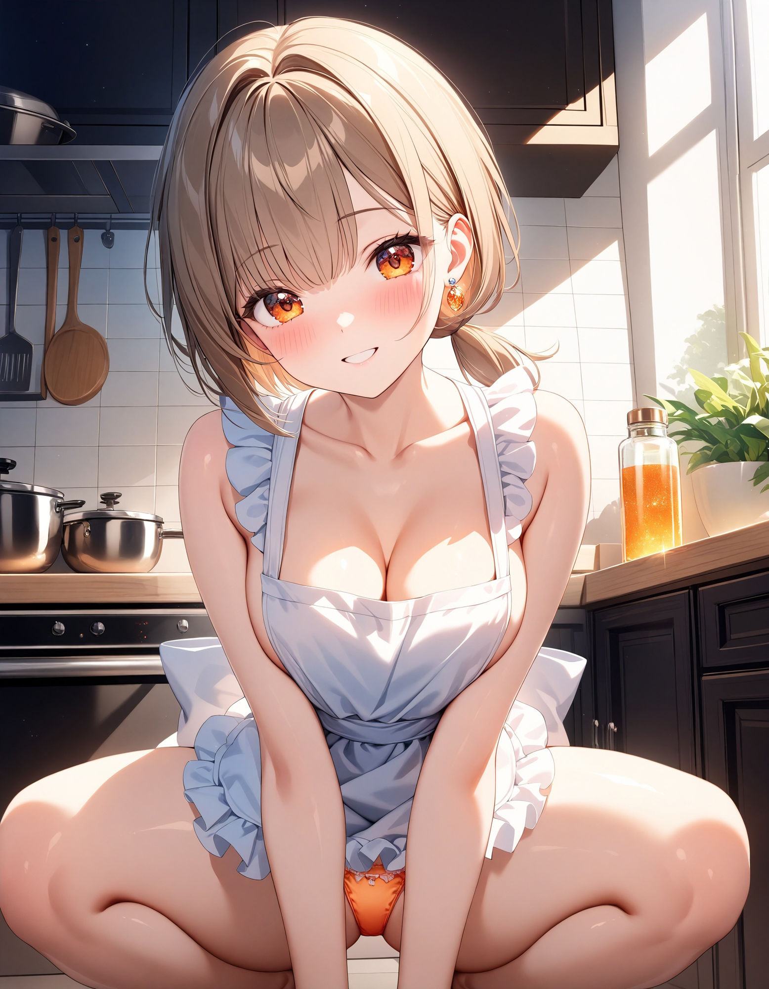 裸エプロンでしゃがみパンチラ サンプル1ページ目