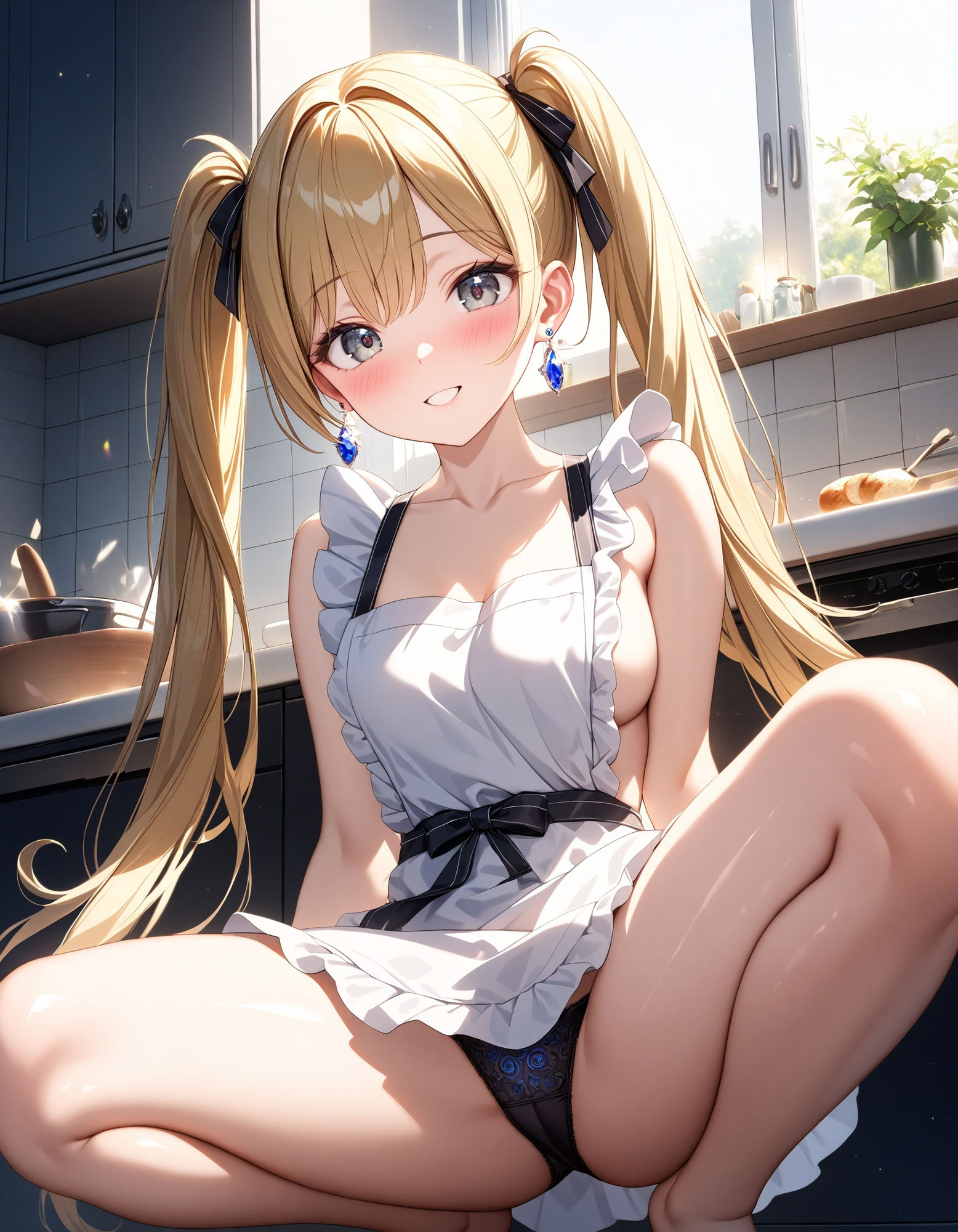 裸エプロンでしゃがみパンチラ サンプル2ページ目