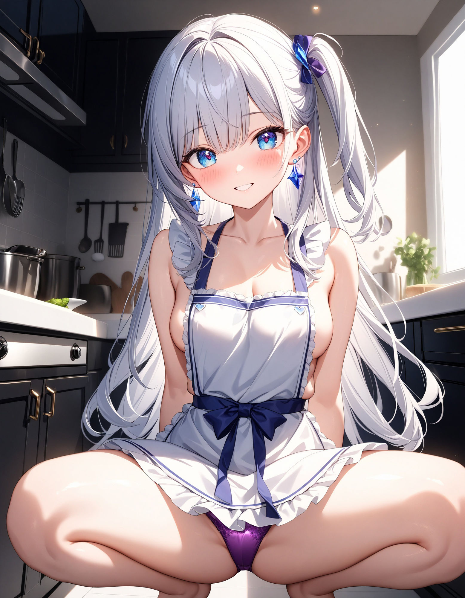 裸エプロンでしゃがみパンチラ サンプル4ページ目