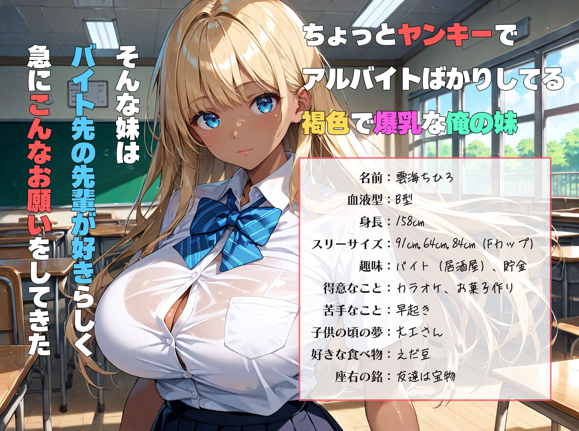爆乳で褐色な妹が先輩にバカにされないために「処女を捨てたい」と兄に頼んできた サンプル1ページ目