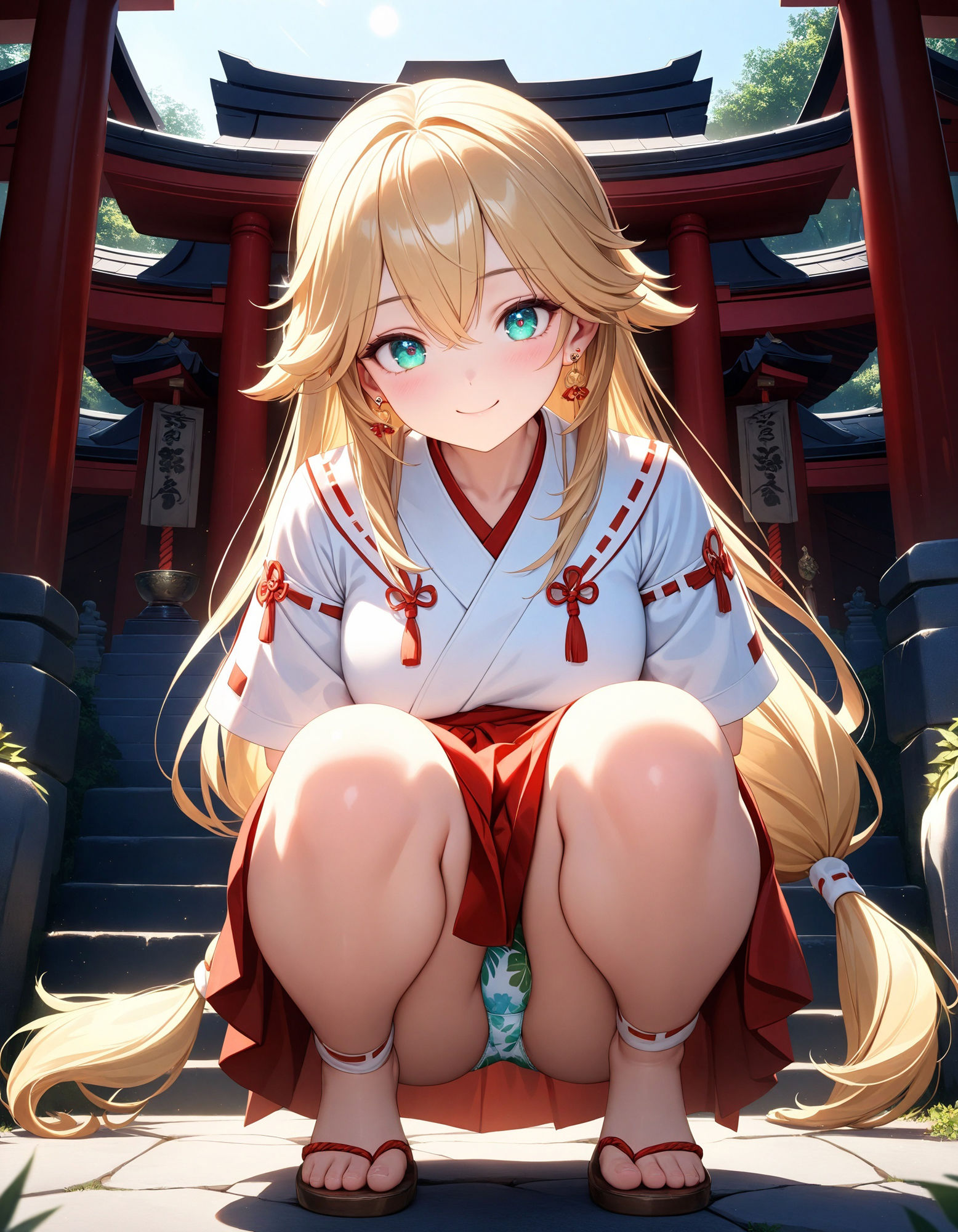 巫女のしゃがみパンチラ2 サンプル2ページ目