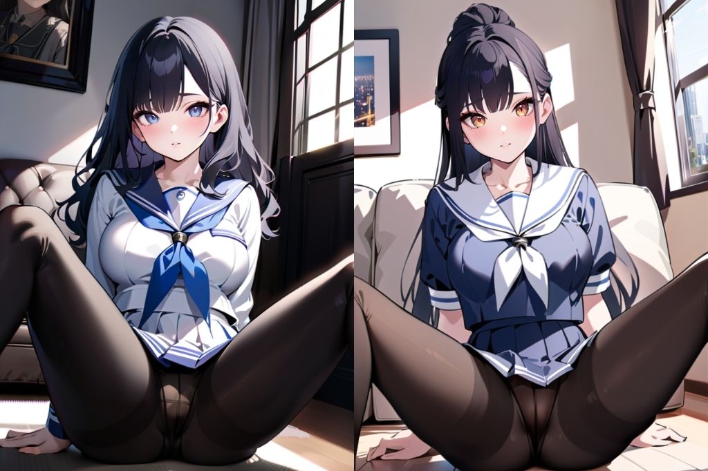 黒パンストセーラー服JKのM字開脚 サンプル4ページ目