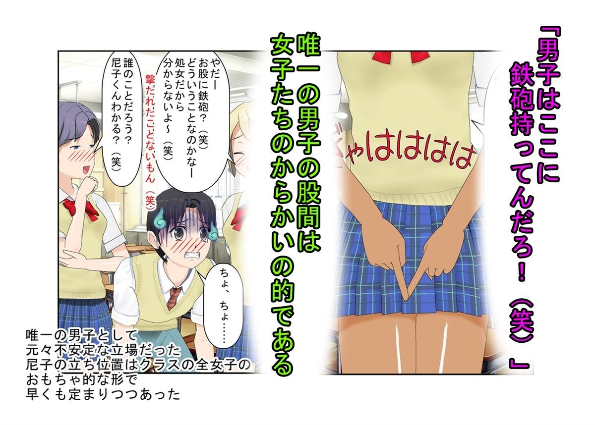 【金的・金的嘲笑】『元女子校の金的玩具』「パイ揉みさせてやるから挨拶は金カップな！」大事なタマタマを女子たちにおもちゃにされる元女子校唯一の男子生徒のお話 サンプル10ページ目