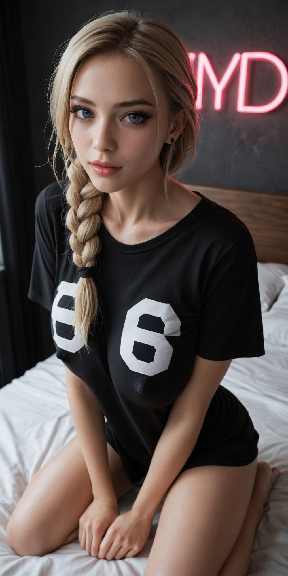 ［生成AIグラビア］三つ編みの彼女がTシャツを着ているだけなのにエロ過ぎる サンプル2ページ目