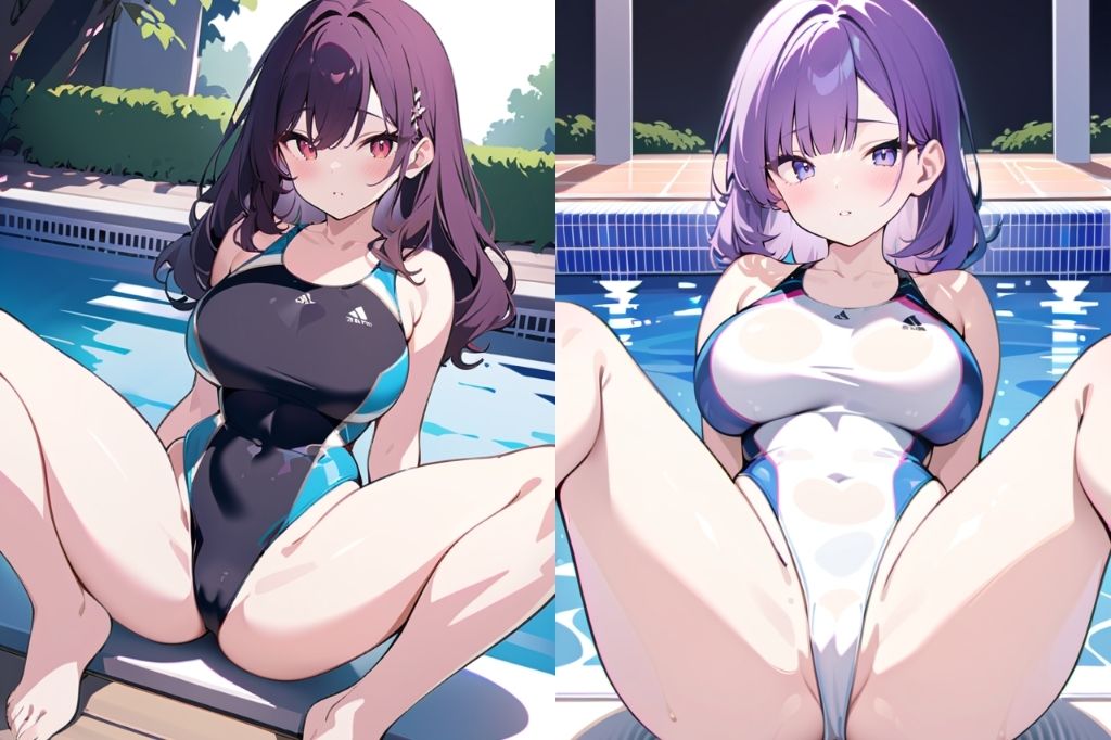 競泳水着で大胆M字開脚してる女の子 サンプル3ページ目