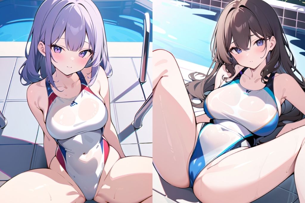 競泳水着で大胆M字開脚してる女の子 サンプル4ページ目