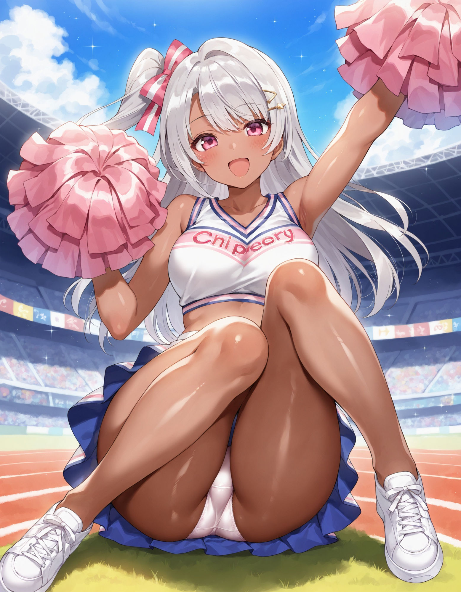 褐色チアガールの座りパンチラ サンプル1ページ目