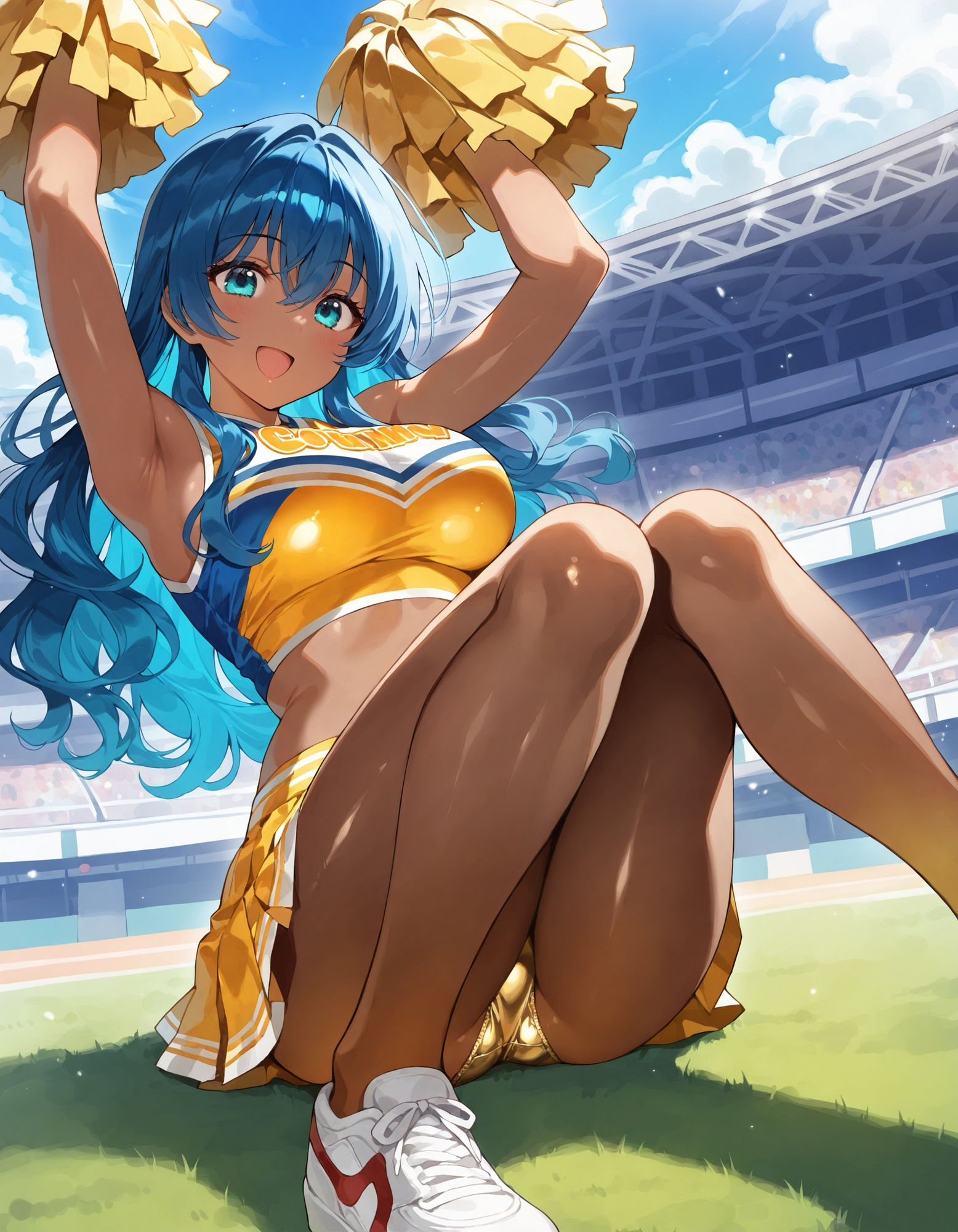 褐色チアガールの座りパンチラ サンプル4ページ目