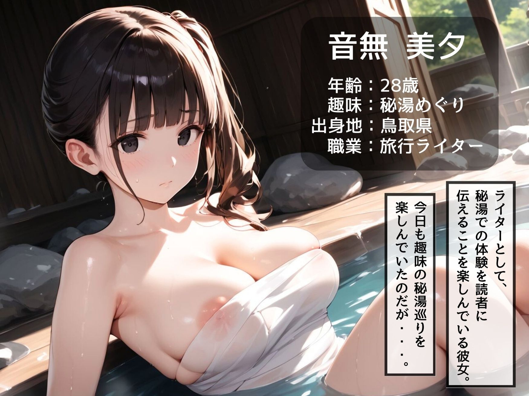 【ねぇ、どこ見てるの？】人里離れた山奥の混浴温泉で、爆乳陰キャ女子が変態おじさん集団に散々視姦された挙句、犯◯れる。 サンプル1ページ目