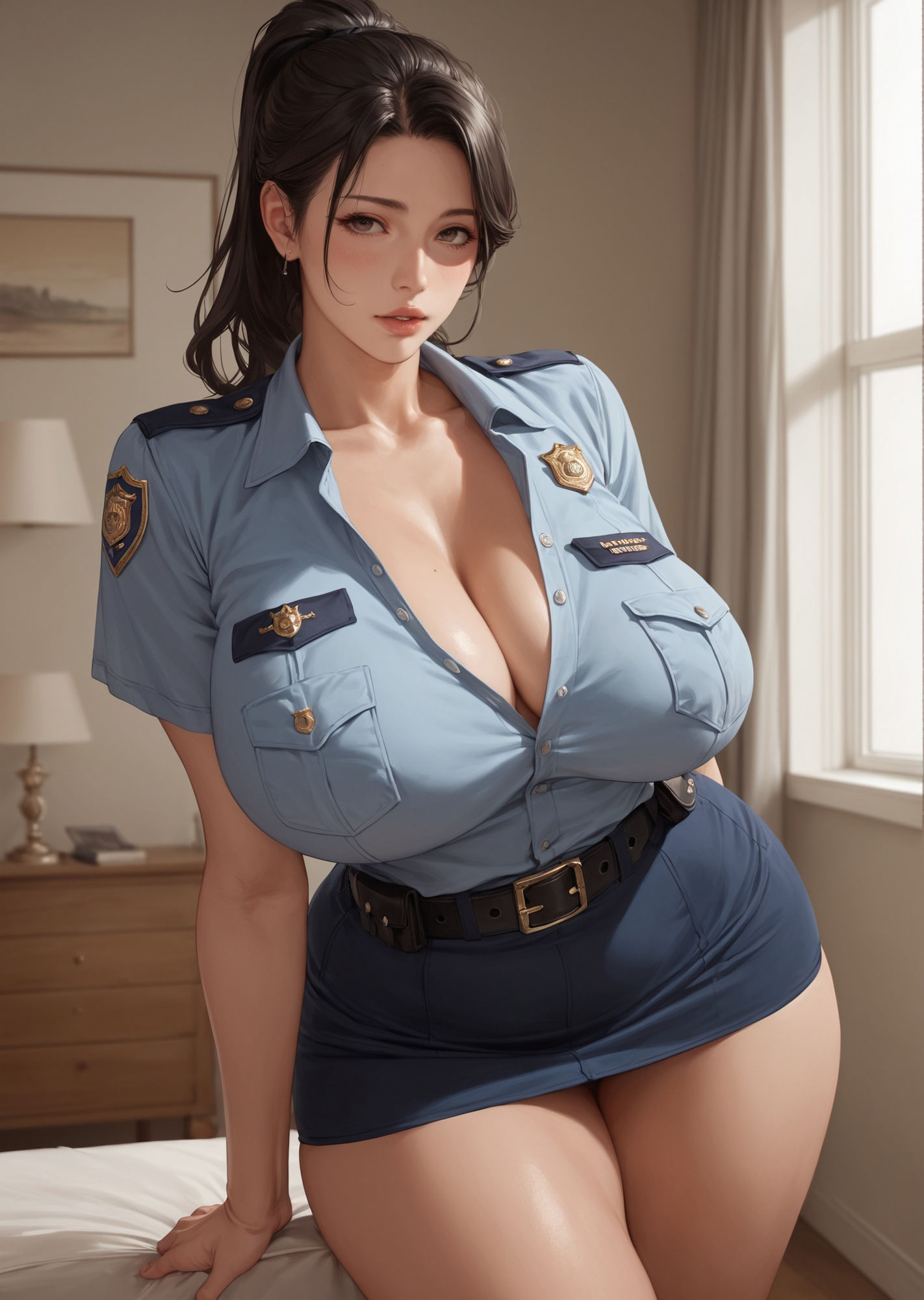 ［生成AICG］ポニーテール豊満人妻婦人警官の日常 サンプル3ページ目