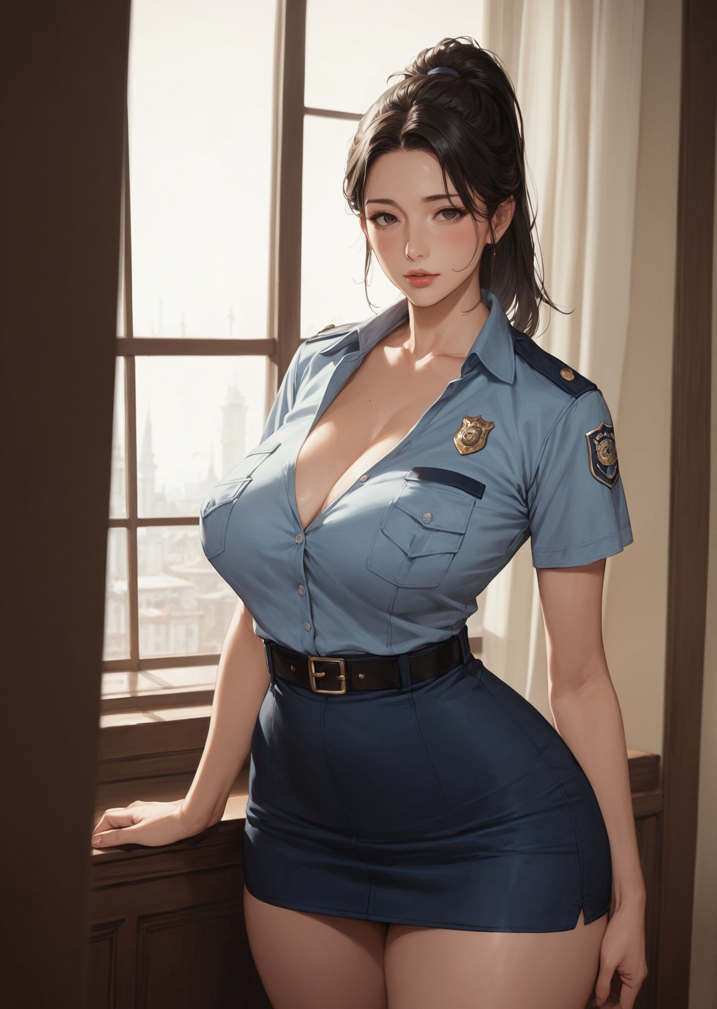 ［生成AICG］ポニーテール豊満人妻婦人警官の日常 サンプル6ページ目