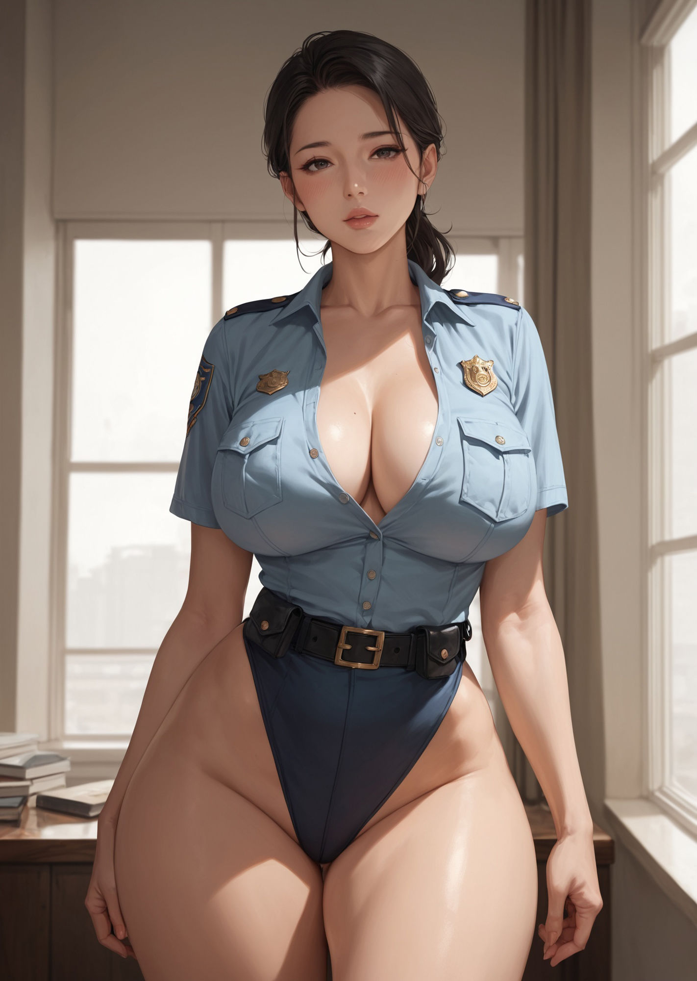 ［生成AICG］ポニーテール豊満人妻婦人警官の日常 サンプル7ページ目