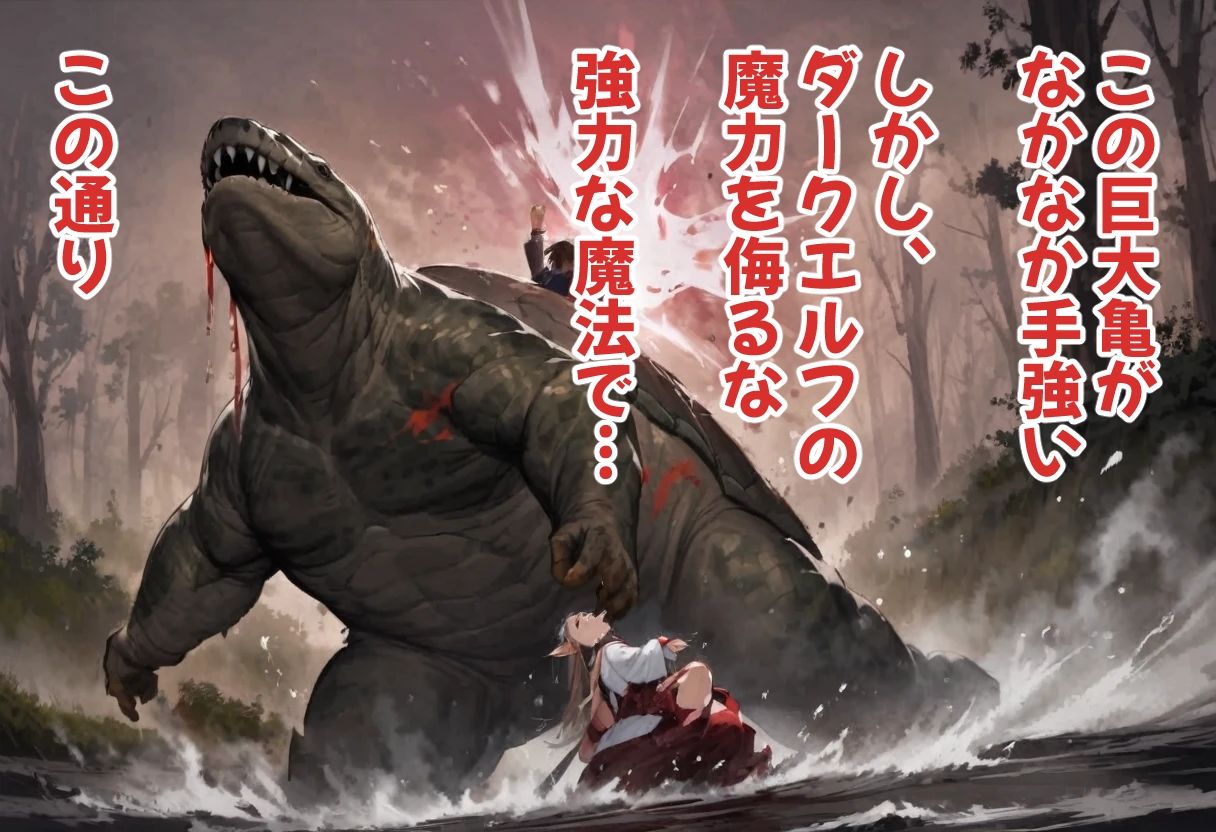 ダークエルフVS巨大亀 サンプル3ページ目