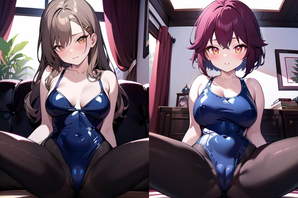 スク水に黒パンスト履いた痴女のM字開脚 サンプル2ページ目