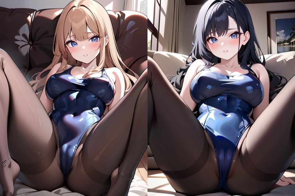 スク水に黒パンスト履いた痴女のM字開脚 サンプル3ページ目