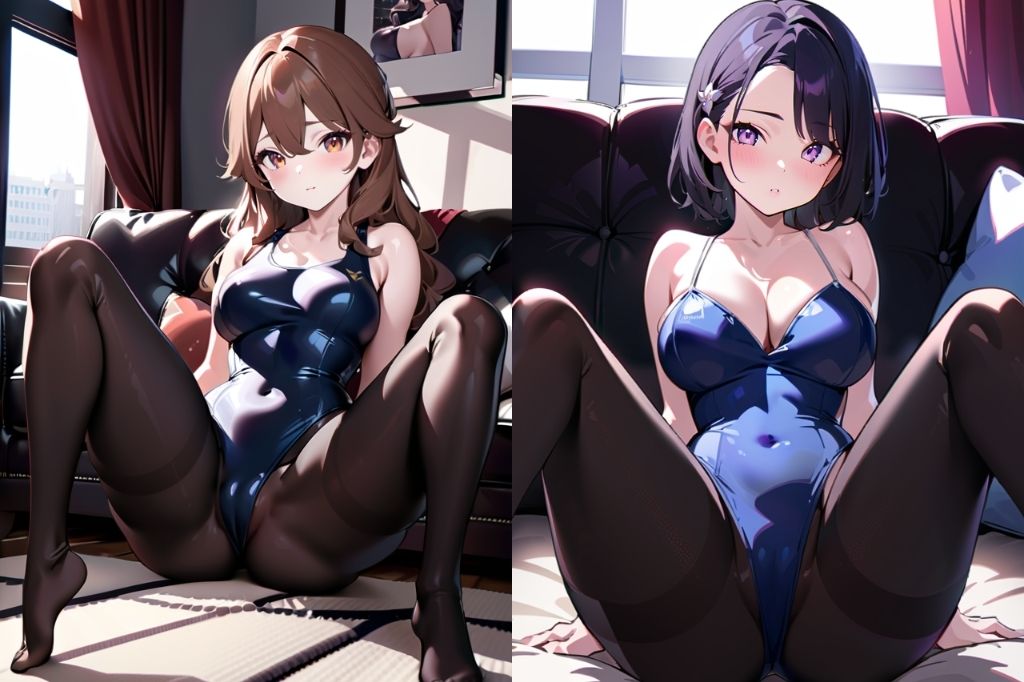 スク水に黒パンスト履いた痴女のM字開脚 サンプル4ページ目