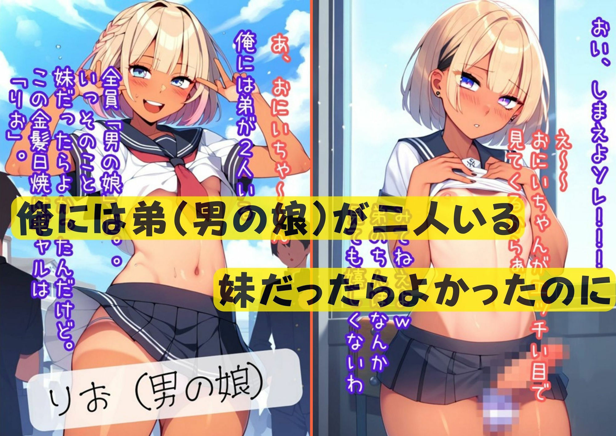 性転換アプリで褐色のかわいい男の娘【弟】を巨乳妹化させて快楽堕ちさせる サンプル1ページ目