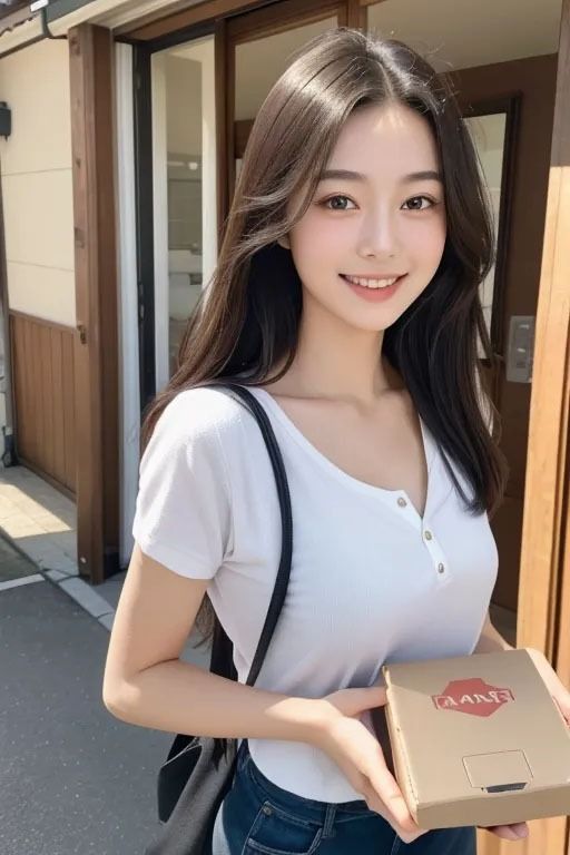 野球帽子をかぶった黒髪美女のデリバリー女子のおっぱい見せサービスはじめました。 サンプル2ページ目