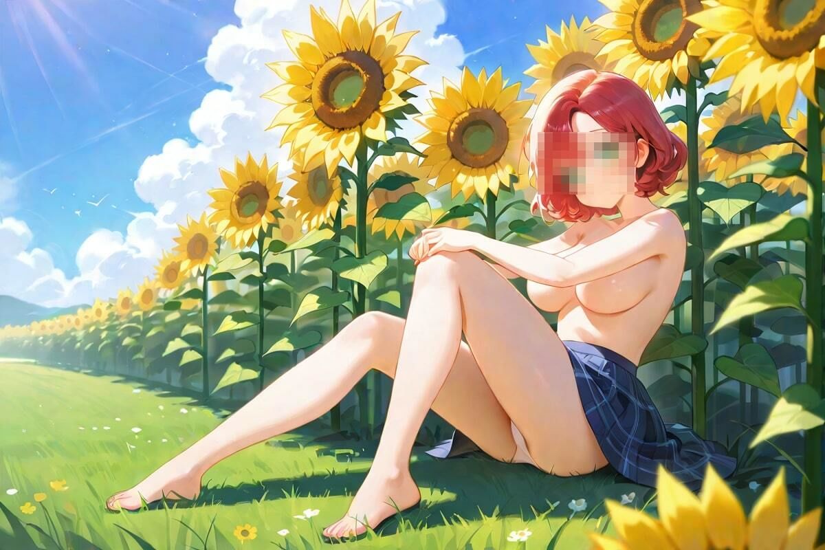 ひまわり畑とパンチラ美女！ サンプル2ページ目