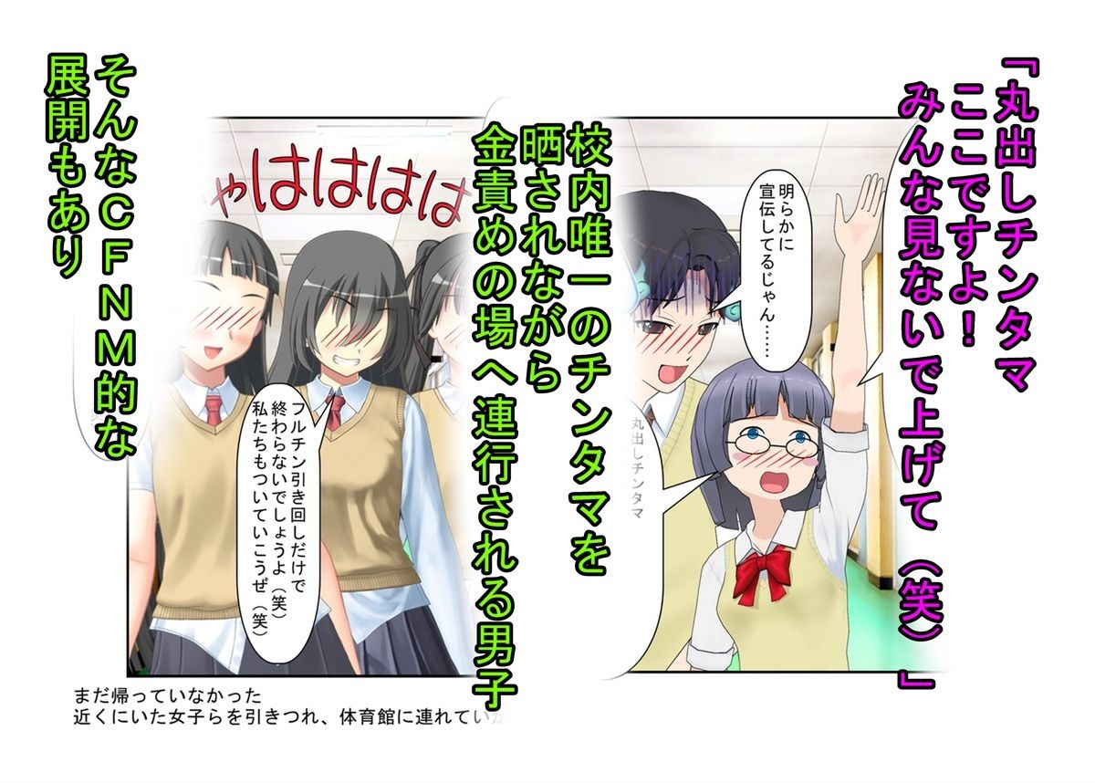【金的・金的嘲笑】『元女子校の金的玩具二』「今日からクラスの女の子はみんな玉姉妹だね！」大事なタマタマを女子たちにおもちゃにされる元女子校唯一の男子生徒のお話 サンプル6ページ目
