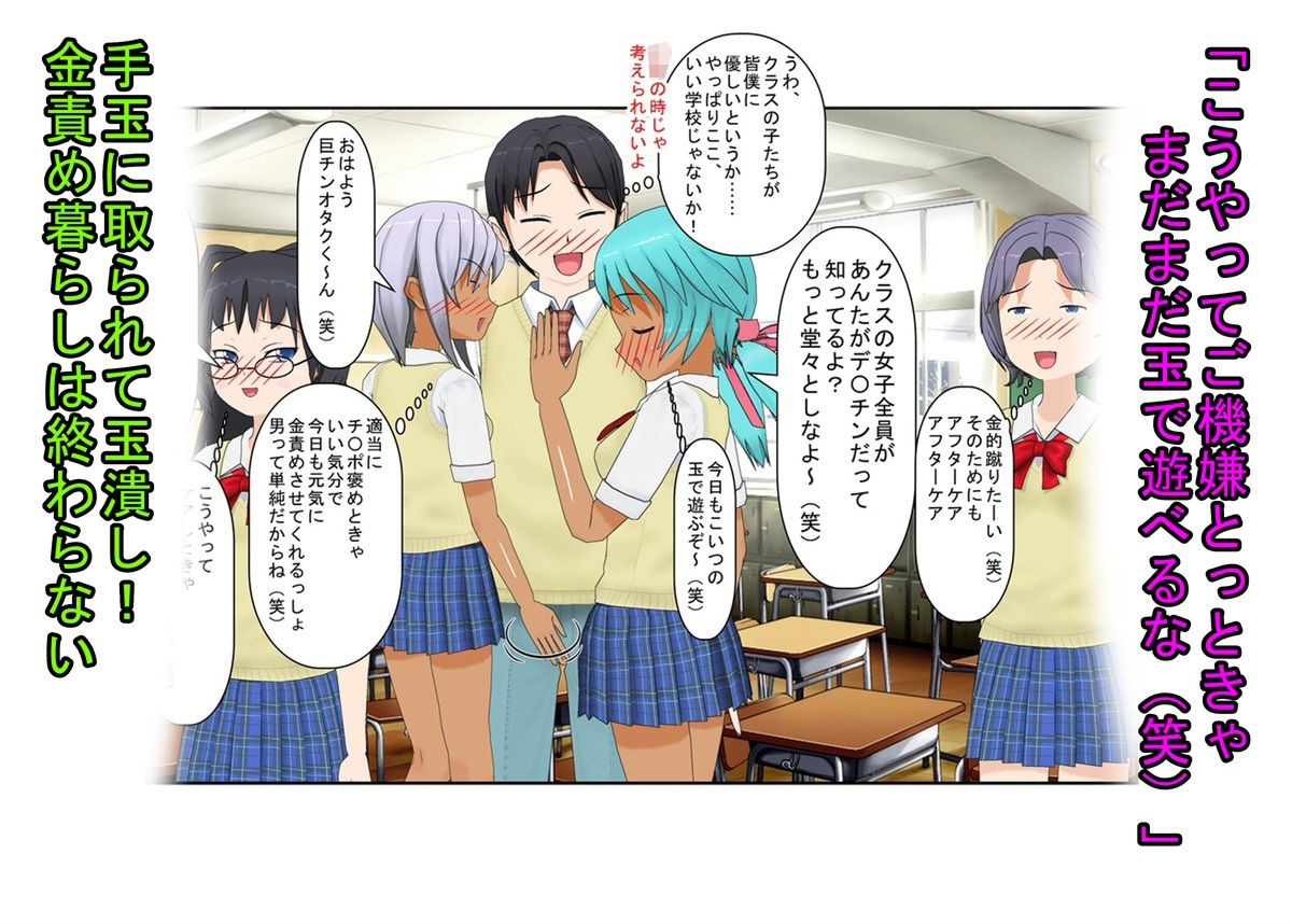 【金的・金的嘲笑】『元女子校の金的玩具二』「今日からクラスの女の子はみんな玉姉妹だね！」大事なタマタマを女子たちにおもちゃにされる元女子校唯一の男子生徒のお話 サンプル10ページ目