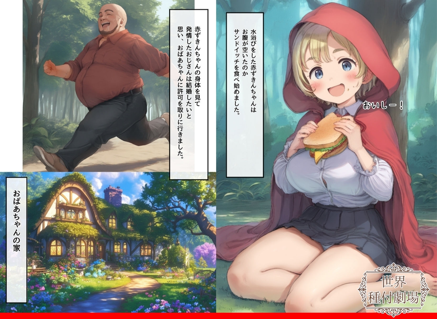 【世界種付劇場】おじさんが狼の赤ずきんちゃん サンプル4ページ目