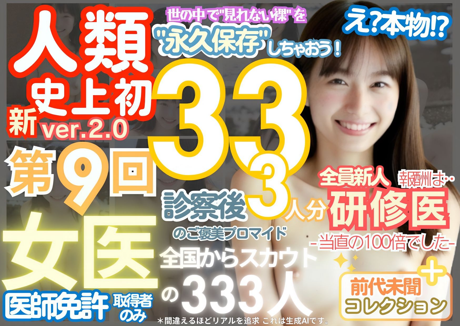 ■【人類史上初！】前代未聞！ 今まで覗けなかった日本一かわいい女医さん333人！ 第9弾「新人研修医の裸だけが拝める」Xデー到来！！実写系■ サンプル9ページ目