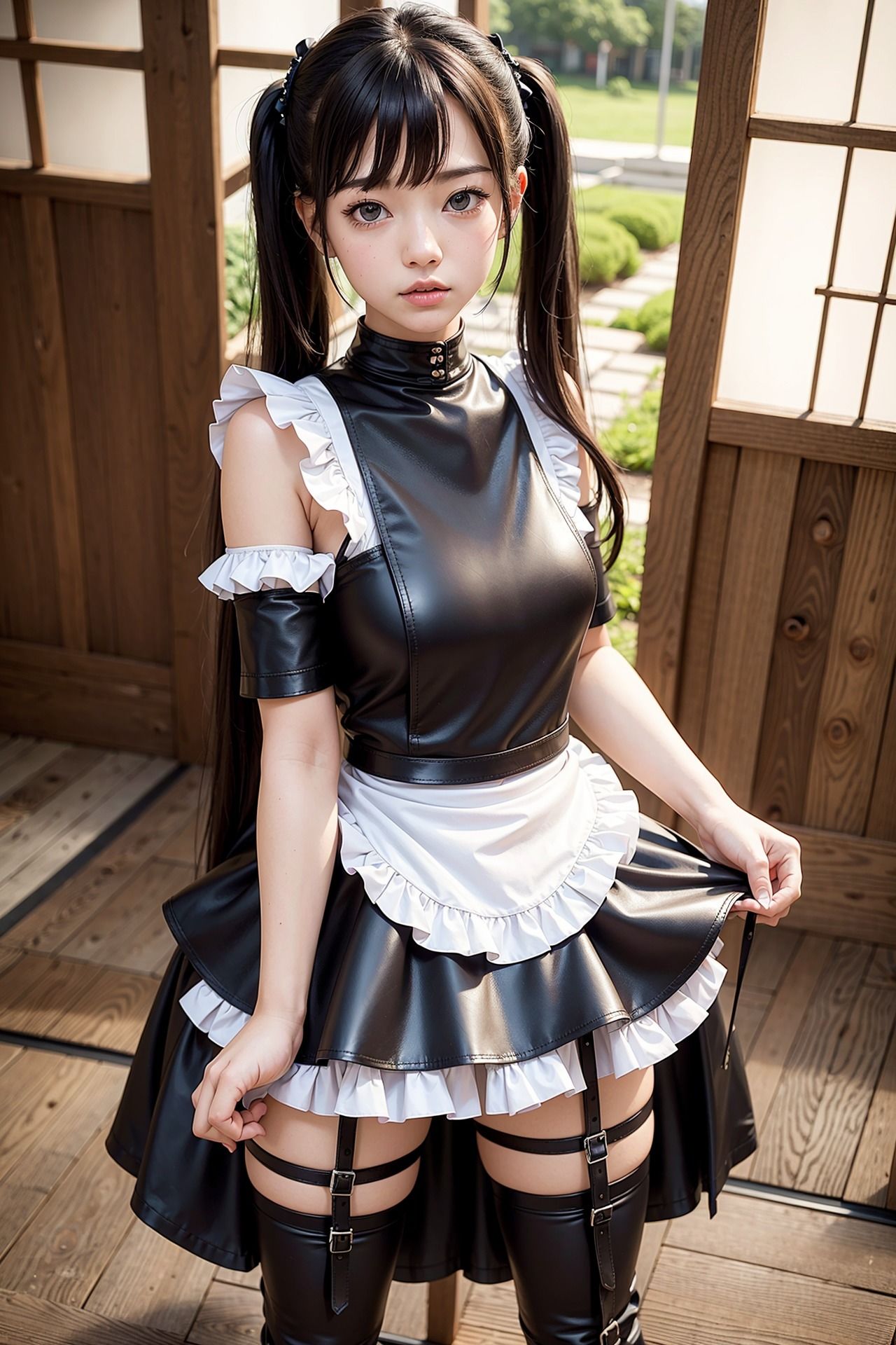 レザー要素が追加されると途端にエロさが増すメイドさん サンプル2ページ目