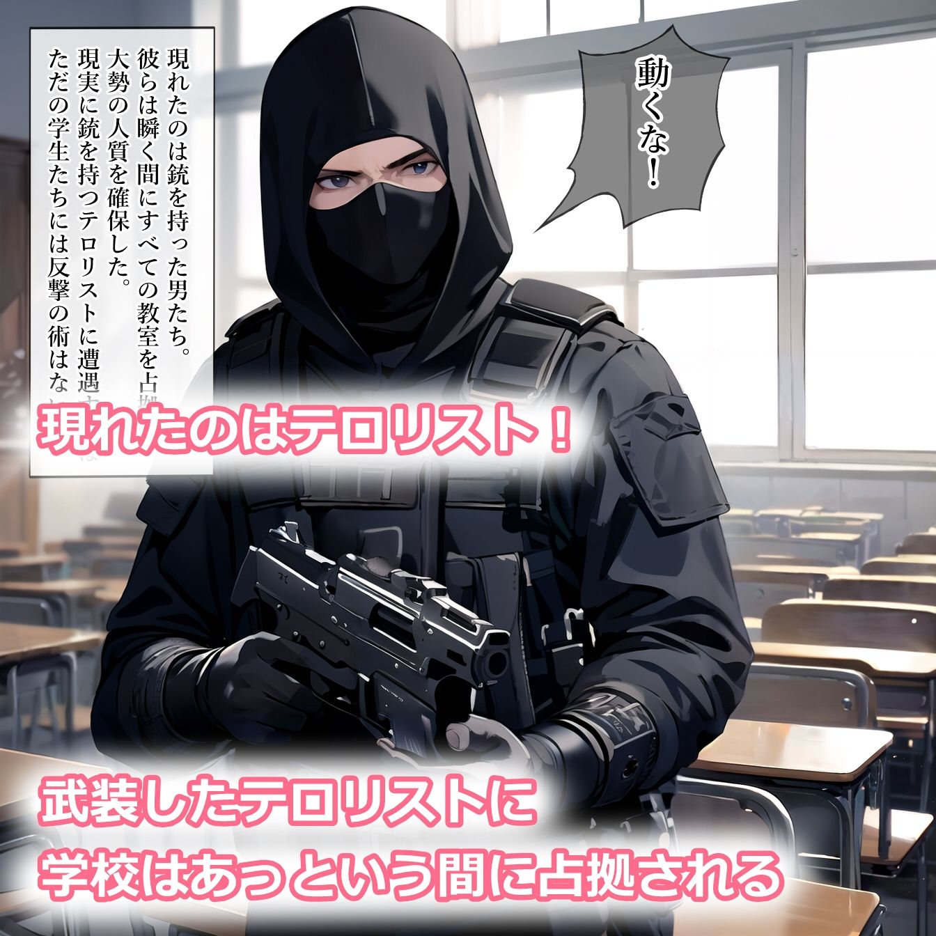 テロリストに占拠された教室で露出強要される女の子たち サンプル2ページ目