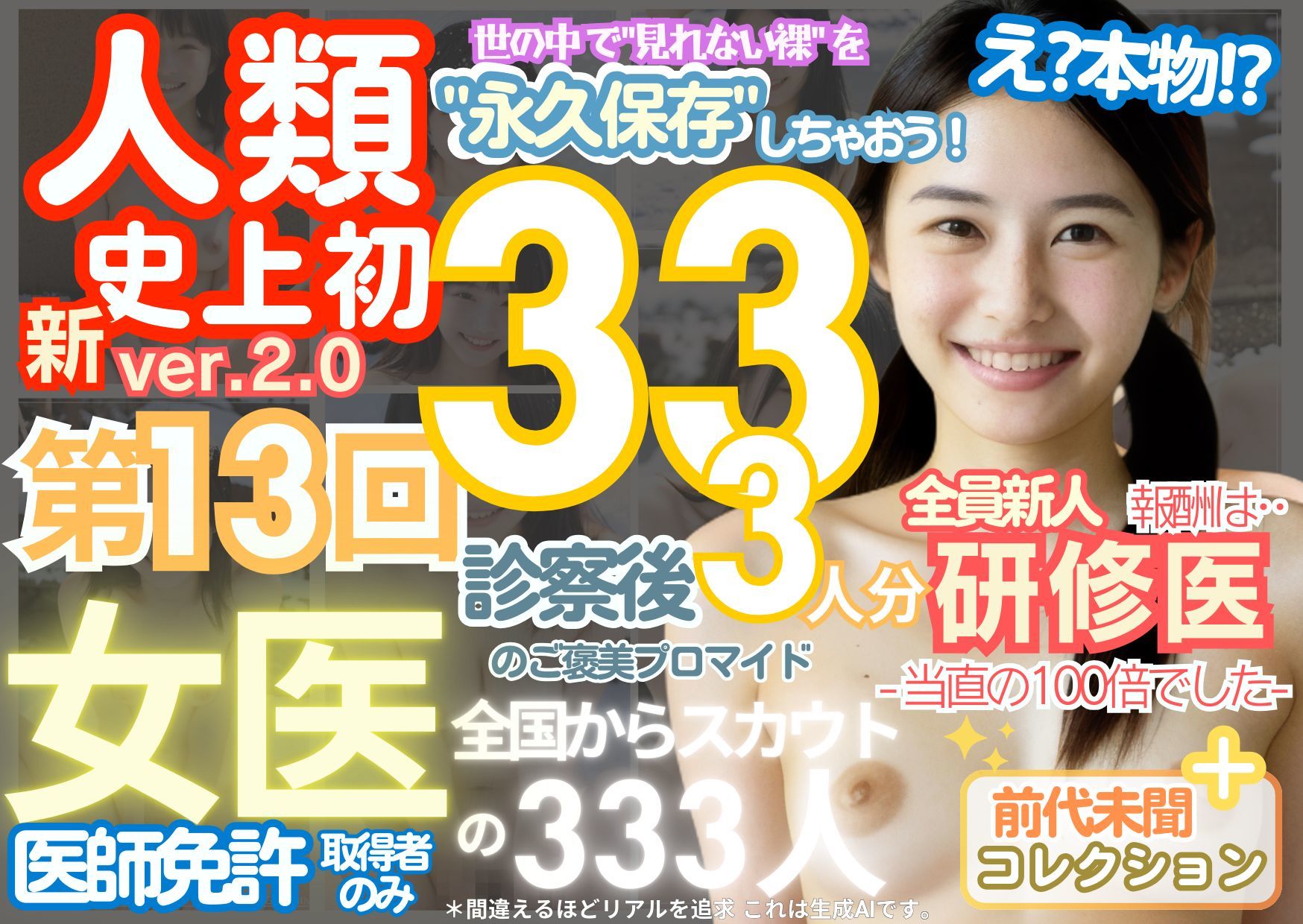 ■【人類史上初！】前代未聞！ 今まで覗けなかった日本一かわいい女医さん333人！ 第13弾「新人研修医の裸だけが拝める」Xデー到来！！実写系■ サンプル9ページ目
