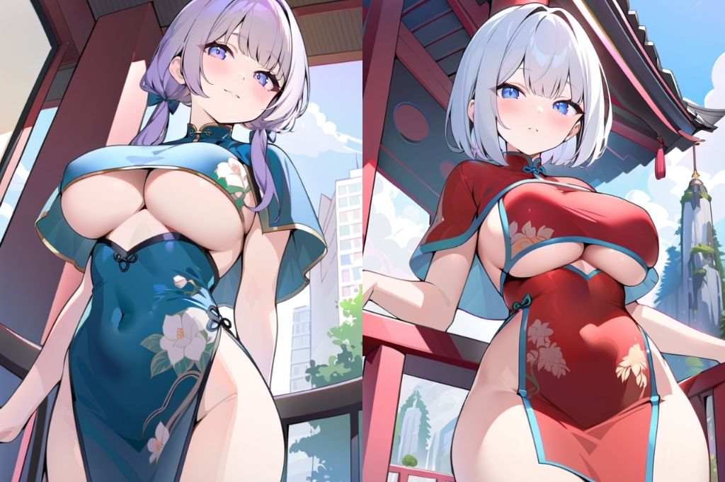 巨乳チャイナドレス美女をローアングルで眺める サンプル4ページ目