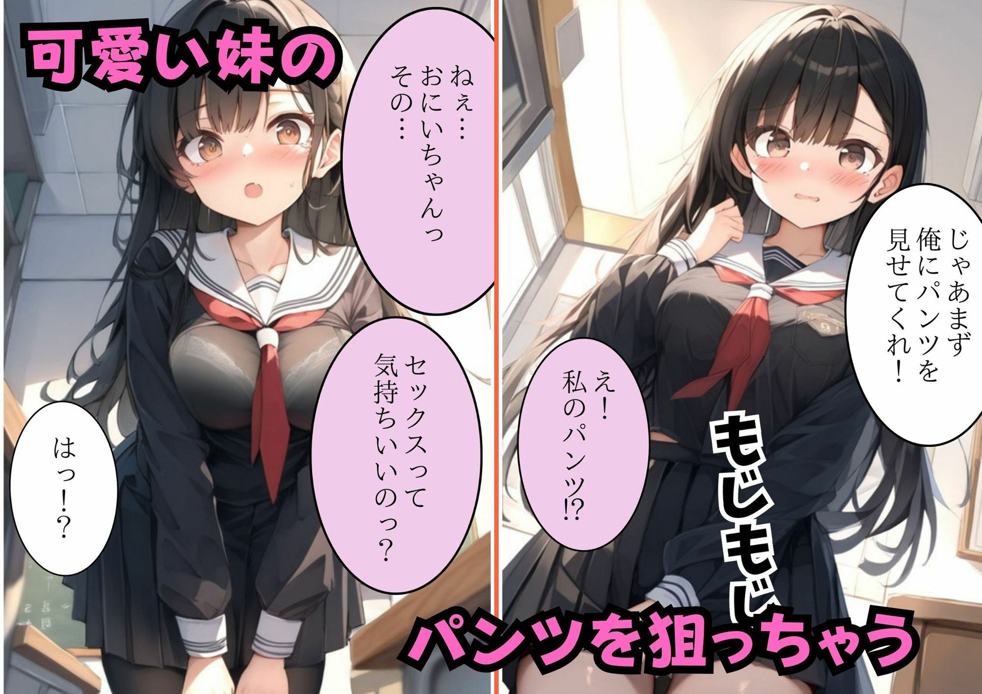 【セリフ付き】エッチに興味津々な姉妹とラブラブエッチ サンプル1ページ目
