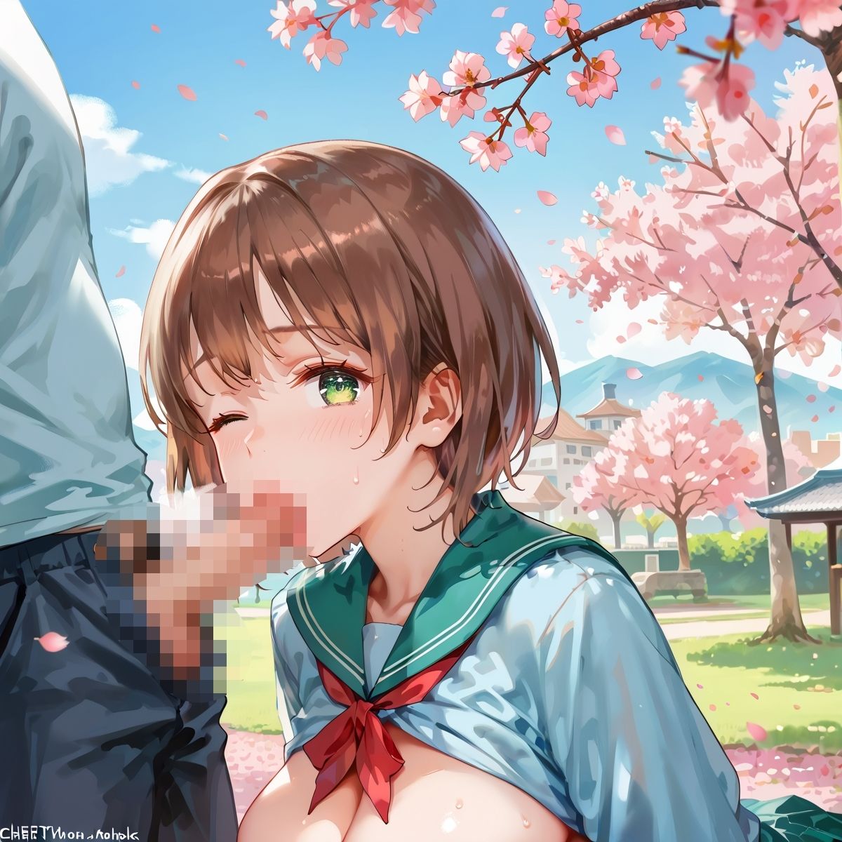 性欲満開！桜の下で巨乳女学生に大量中出し サンプル2ページ目