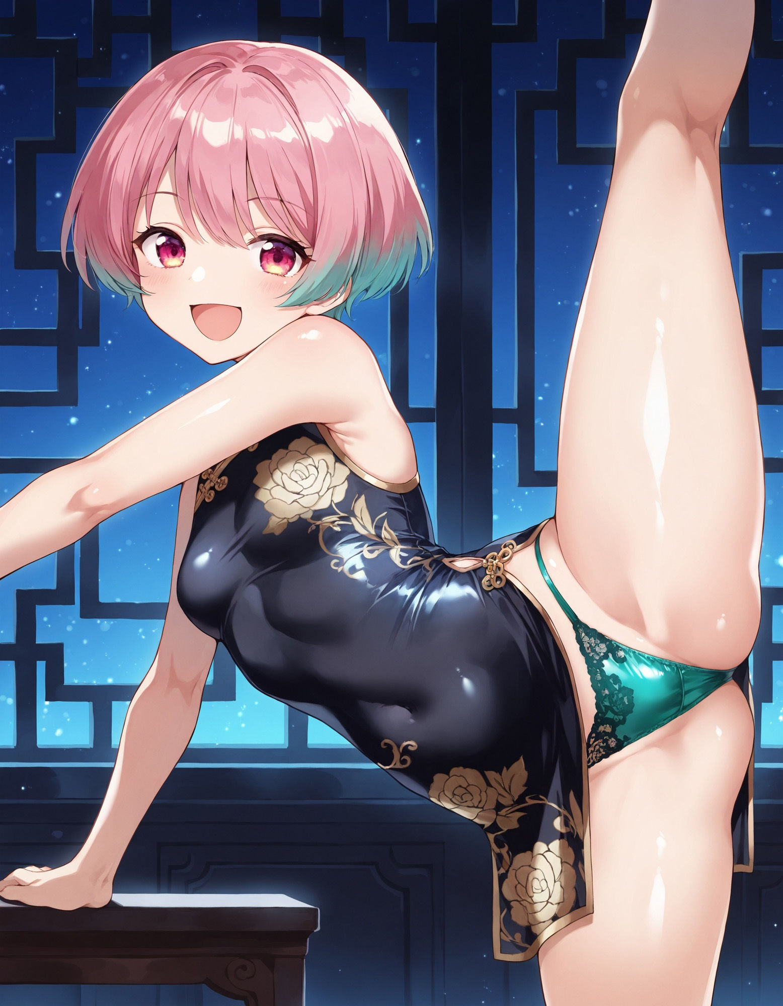 チャイナドレスで片足上げパンチラ サンプル2ページ目