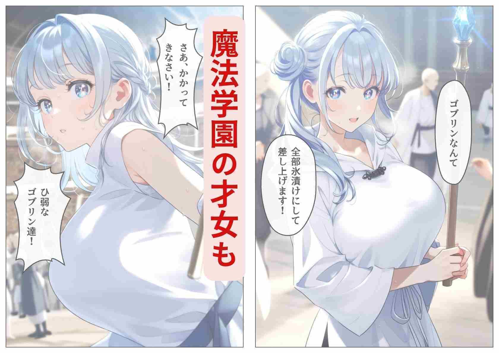 【セリフつき】異世界魔法学校の爆乳処女たちが、罠にハメられゴブリンの苗床に サンプル4ページ目