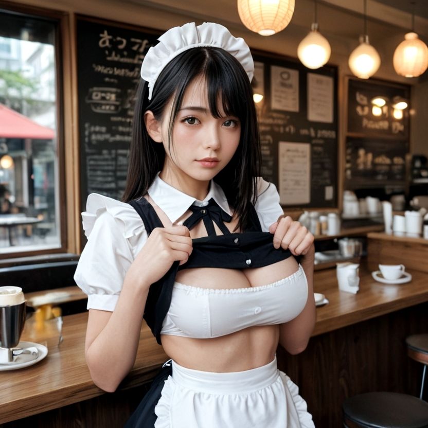 たまにオッパイを見せてくれる喫茶店のメイド（セリフなし AI画像集） サンプル1ページ目