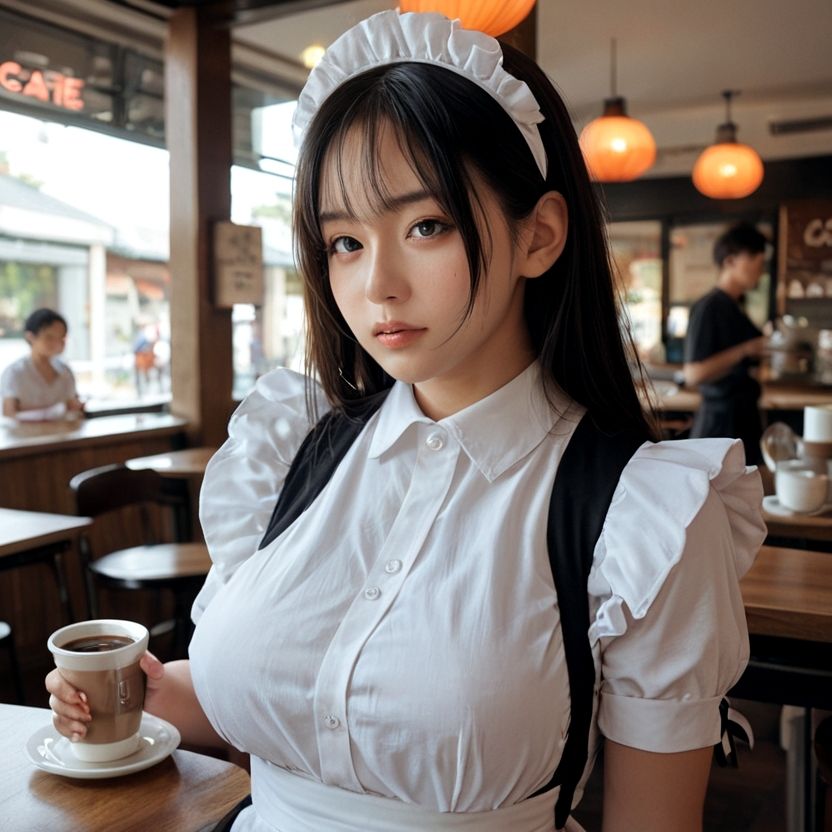 たまにオッパイを見せてくれる喫茶店のメイド（セリフなし AI画像集） サンプル2ページ目