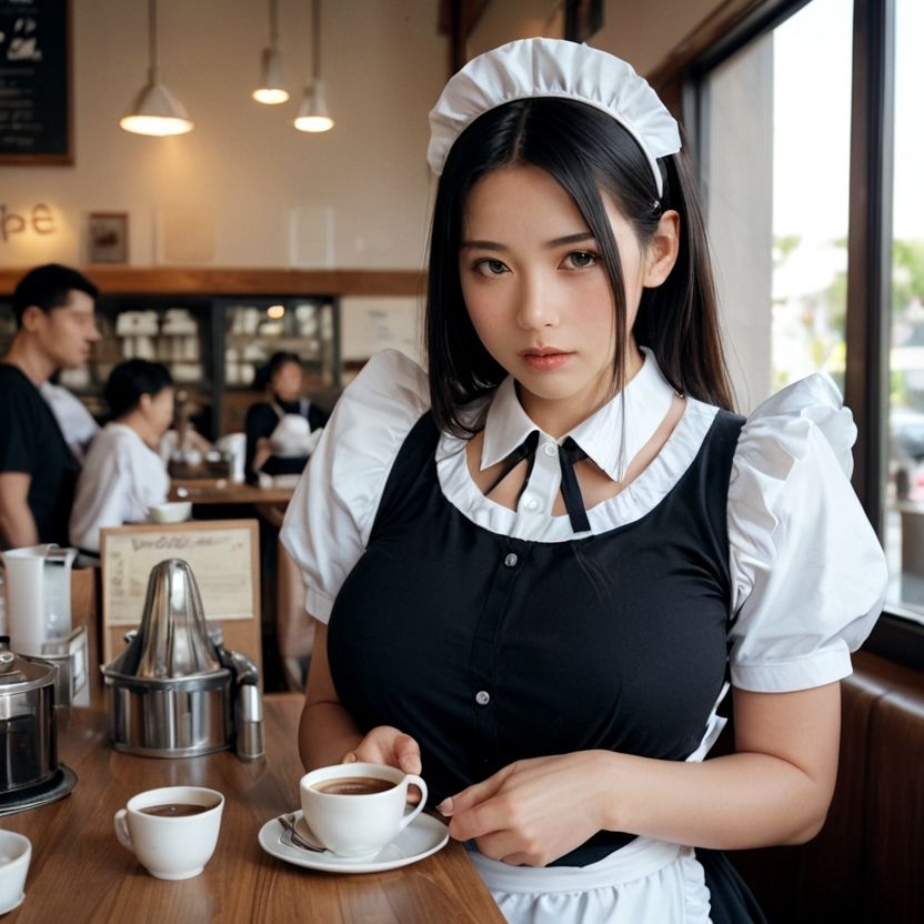 たまにオッパイを見せてくれる喫茶店のメイド（セリフなし AI画像集） サンプル6ページ目