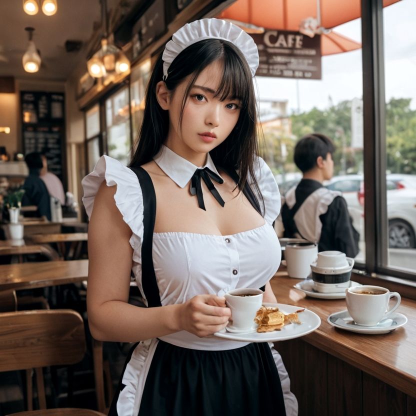 たまにオッパイを見せてくれる喫茶店のメイド（セリフなし AI画像集） サンプル7ページ目