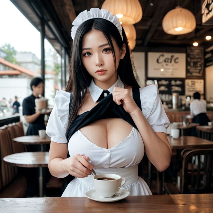 たまにオッパイを見せてくれる喫茶店のメイド（セリフなし AI画像集） サンプル9ページ目