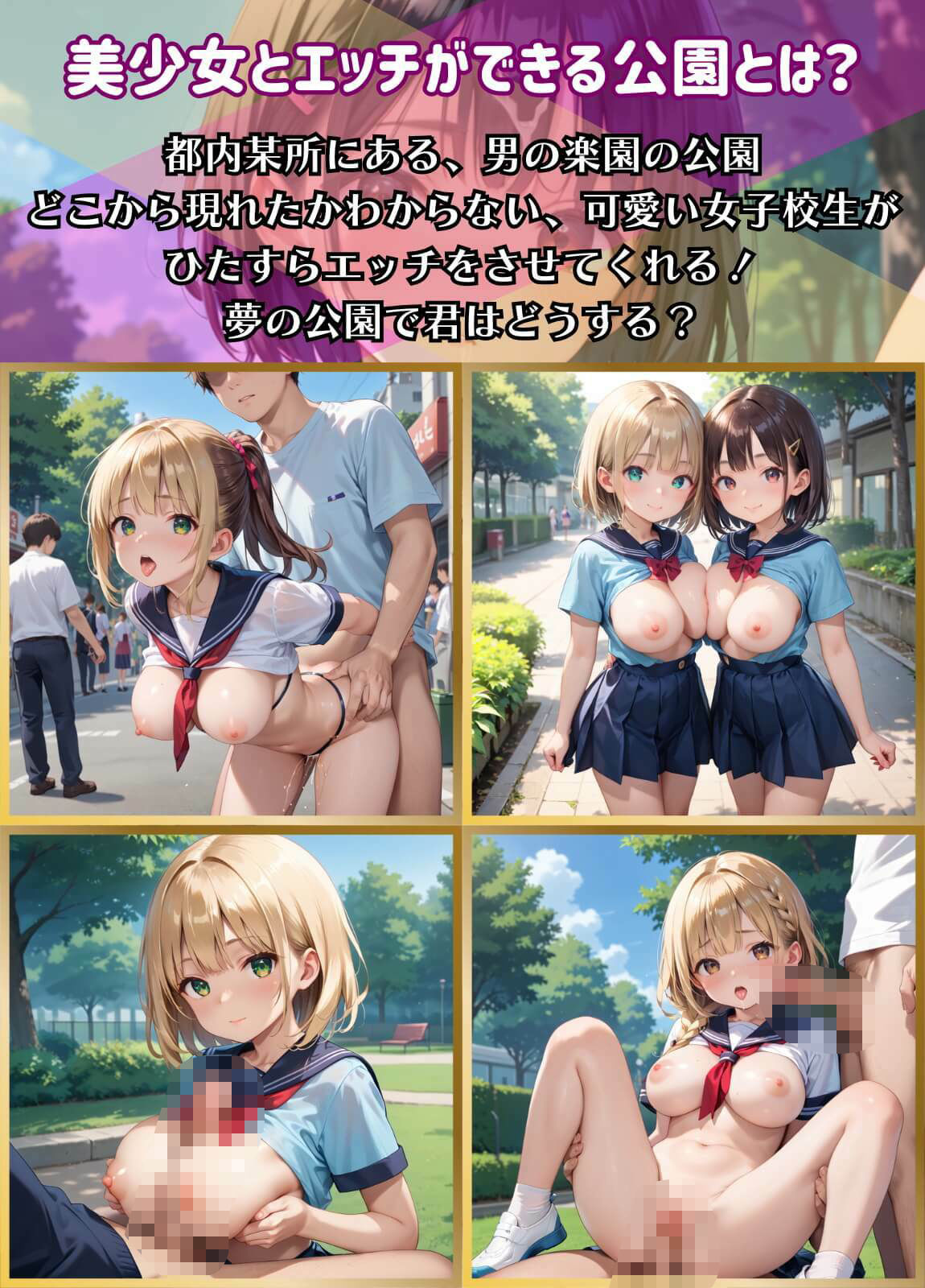 淫乱公園でやりまくり！女子校生たちとトロ甘エッチ2【厳選CG165枚収録】 サンプル1ページ目